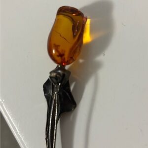 Sterling Amber Rose brooch